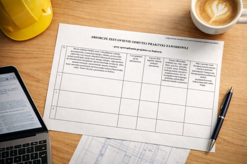 wypełniony wzór zbiorczego zestawienia praktyki zawodowe