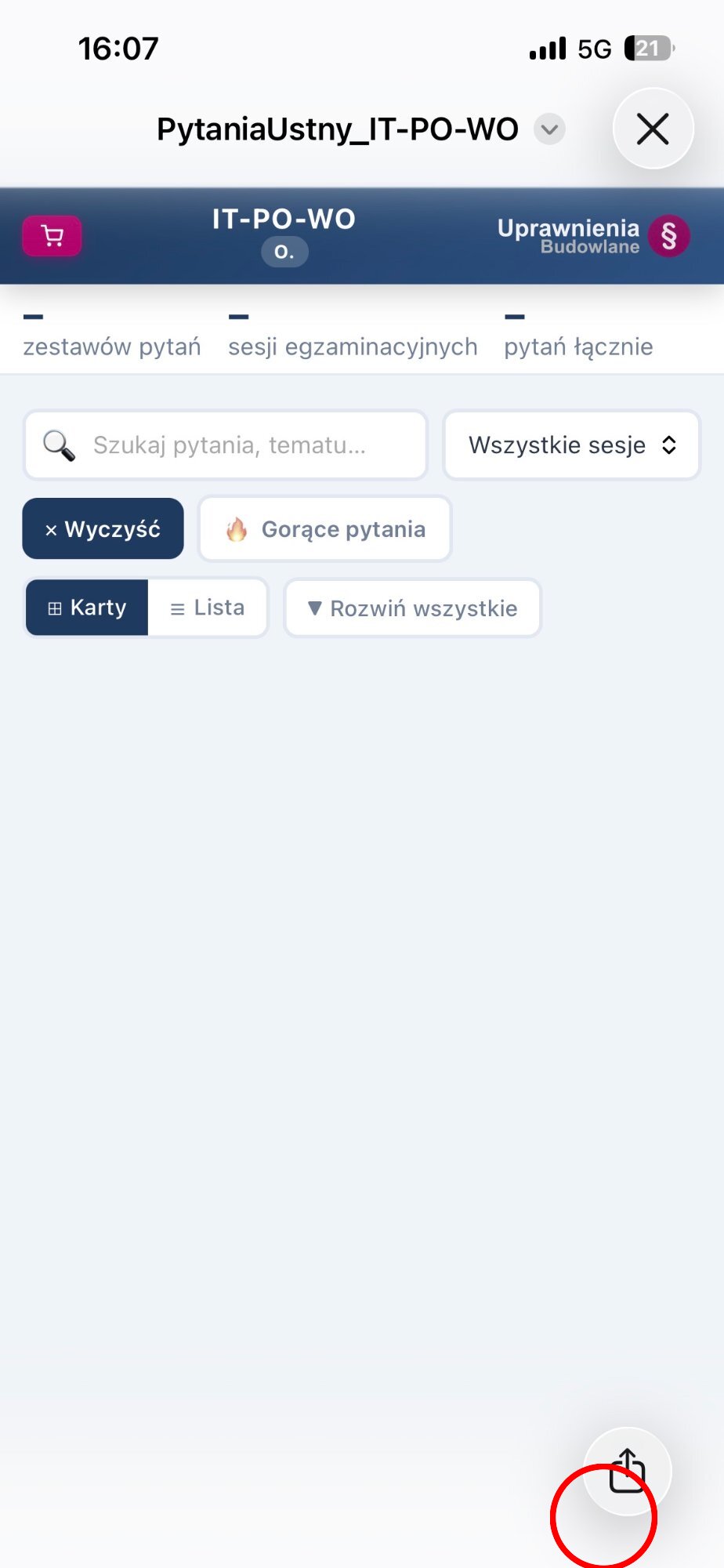 Ekran podglądu pliku HTML z przyciskiem udostępniania